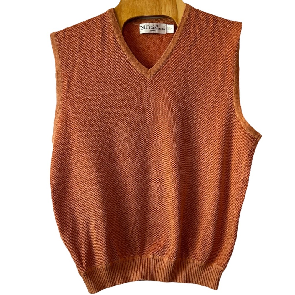 St.‎ Croix Men’s Orange Golf V Neck Sweater Vest   Sz L